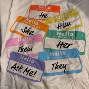 Fifth Sun White Short Sleeve Pronouns Tee with Multicolor Name-Tag Prints